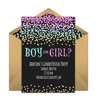 Send this fun "Boy or Girl?" online invitation for a Gender Reveal party. Free and easy to send to guests from your phone.
