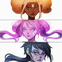 Speed practice pt. 4 -- again 1 hour each (post 15 minutes color/ text adjustments) - Finished ✨ I'm sorry for the repost! I'd forgotten to add the close ups;; #zodiac #girls #gemini #libra #capricorn