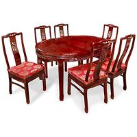 58in Rosewood Bird and Flower Design Oval Table with 6 Chairs