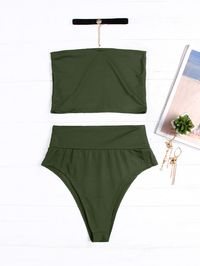Army Green Plain Strapless Bikini Set