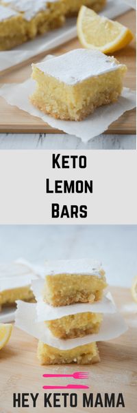 This recipe for keto lemon bars is an absolute low carb dream! With only 4g of net carbs per serving, you'll be happy to indulge in this bright and tangy treat without a shred of guilt! | heyketomama.com