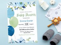 Oh Boy Balloon Baby Shower Invitation, Blue Watercolor Balloon Baby Shower Invite, Printable Invitation Template, DIGITAL DOWNLOAD