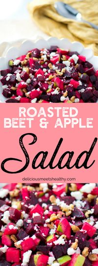 Elegant and simple Thanksgiving side dish - Roasted Beets and Apple Salad with maple dijon vinaigrette, topped with feta and walnuts. I made this last night and it was so delicious! (gluten free and easily vegan & paleo)