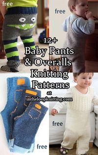 Knitting patterns for baby pants, diaper covers, overalls, dungarees and rompers. Most patterns are free.