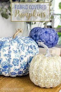 Create beautiful and unique DIY fabric covered pumpkins to match your decor using faux pumpkins, fabric strips and Mod Podge! | neutral fall decor | pumpkin crafts | fabric pumpkins | #handmadewithjoann #ad #falldecor