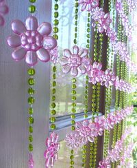 Pink & Lime Green Daisy Beaded Curtain -- Flowers