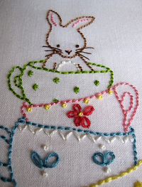 Bunny and Her Teacups embroidery by Catherine Young of Bumpkin