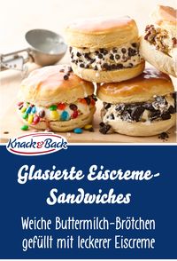 Rezept für selbstgemachte Eiscreme-Sandwiches mit softer Schale - Hier werden glasierte Buttermilch-Brötchen verwendet. Yummy!
