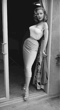 1950s glamour girl and pin up Betty Brosmer who had the amazing hourglass figure of: 38-18-36 (inches). Her she has the most tiny waist, I know a lot more clothes were handmade in the fifties, but …