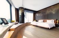 Red and gold predominate in many Macau hotels – colours considered lucky by Chinese gamblers. But there's none of that at the Roosevelt, whose design was overseen by Iceland-born, Los Angeles-based Gulla Jónsdóttir. The exterior takes its cue from the racecourse, with roomy balconies overlooking the track, while inside a pared-down modernism predominates. The faux garden which works its way up the wall and across the ceiling in the lobby is a good clue as to the treats in store.