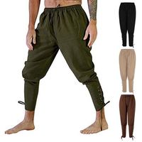 "Description: The pants is of vintage style and it like what the men and pirates wear during the Renaissance. It is so classic and traditional. You can wear it for Halloween to cosplay and have great fun with your fiends and you can cosplay pirates at the party. High quality linen blend ensures that this pants are lightweight, breathable and soft touch, do not shrink. There are 5 sizes for your choice, including M, L, XL, 2XL, 3XL. It is suitable for Halloween, cosplay and parties. Item Name: Pa