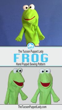 Want to make a puppet? The Tucson Puppet Lady sells the digital sewing pattern PDF you need. Create a cute frog hand puppet with movable mouth. Finished puppet is soft and washable when made from fleece and felt. Perfect for kids and adults. Use finished puppet for teaching, therapy, church ministry, story time or just to have fun! Visit our store to see all of the animal puppet patterns we have available. We also have patterns to make all types of person/people puppets!