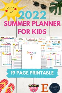 Plan out the best 2022 Summer ever with this Summer themed Planner Bundle - 19 pages - US letter - DATED CALENDARS, RESPONSIBILITY CHARTS. READING LOGS, SCREEN TIME CHECK LISTS, PACKING LISTS, SUMMER BUCKET LISTS and more! FILLABLE on the computer! #summerprintable #summerplannerforkids #kidsplannerforsummer #summerbucketlist #summerreadinglog #summerschedule #summerlist #summerchecklist #summercalendars2022 #2022calendars for kids #kidsprintables #summeractivityplanner #rewardchart #screentime