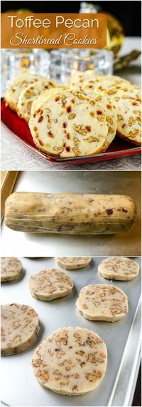 Toffee Pecan Shortbread Cookies – simple, perfect buttery shortbread cookies filled with chunks of toasted pecans and peppered with toffee bits. An ultimately decadent shortbread recipe. It's our latest addition to #RockRecipes100Cookies4 Christmas