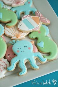 "Under the Sea"-themed cookies. We love these adorable cookies for a baby shower party!