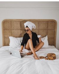 Beautiful earthy, calming and natural hues in this bedroom at The Manor part of @byron_beach_abodes . Featuring our raffles bed head available for preorder now . . 📷 @_hollyt . . #rattanbedhead #bedroomgoals #bedhead #bedroominspo