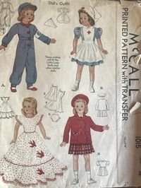 Pattern includes instructions for nurse outfit, coat, skirt, hat, dress, slip, panties and coveralls. ****The pattern is complete for the slip, panties, party dress and jacket. It is missing the sleeve band and headband for view A, the bow for view D, the sleeve band for view B-D and