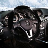 $35.91 Nice Diamond Genuine Wool With Rabbit Fur Auto Steering Wheel Covers 15 inch 38CM - Black