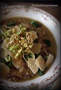 Keskonmangemaman?: recette autour d'un ingrédient , le sarrasin ,sarrasinotto aux champignons et graines de sarrasin germées