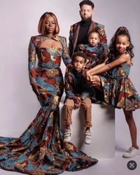 Look your best with our family Ankara set. This set commands a lot of respect and compliments! This set comes with a dress for the woman and girl(s) and a matching jacket for the man and boy(s). Price varies with family size. Kids must be below the ages of 10. Suitable for traditional weddings, pre-wedding photoshoot, naming ceremonies and other traditional gatherings. Custom made- Please provide us with your measurements for a perfect fit!