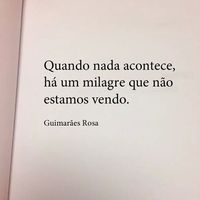 Quando nada acontece, há um milagre que não estamos vendo. Guimarães Rosa