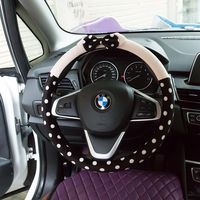 $30.28 Car Interior Bow Polka Dot Auto Steering Wheel Wrap Cover Velvet 15 Inch 38CM - Black Beige