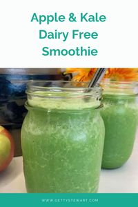 This apple and kale dairy-free smoothie is as delicious as it is green! So if you've been looking for recipes for tasty green smoothies, then head over to the blog to get the recipe and give it a try! I promise you won't regret it!