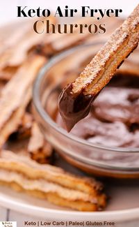 Keto Air Fryer Churros are crisp and delicious, gluten-free, paleo, low-carb air-fried churros with a dusting of cinnamon and sweetener.