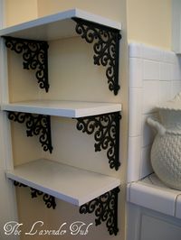Brackets from hobby lobby and a piece of wood. DIY simple elegant shelves. MUST DO