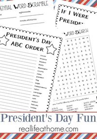 Need some free printables for Presidents' Day? This Presidents' Day printables packet download includes 8 fun pages of activities and puzzles. | Real Life at Home