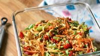 This homemade sauce makes a sweet and spicy foil for cooked linguine. The best sesame noodles I have every had!
