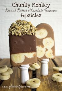 Chunky Monkey Popsicles made with chocolate, peanut butter, bananas and peanuts. YUM!