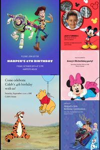 Hot dog! Disney is now on Evite! All of you and your kids' favorite Disney characters—Mickey Mouse to Mirabel from Encanto to Disney's Winnie the Pooh—are now featured on our free Evite invitation and Premium invitation templates. Whether it's a Toy Story themed kids' birthday party or a Hocus Pocus movie night sleepover, you can count on our Disney Evites to make your special occasion extra magical.