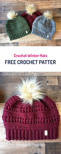 Crochet Winter Hats Free Crochet Pattern #crochet #yarn #fashion #style #diy #crafts