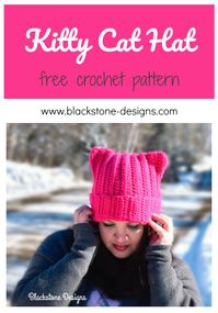Kitty Cat Hat free crochet pattern from Blackstone Designs #freecrochetpattern #crochet #crochethat #ribbedhat #ribbedcrochethat #pussyhatproject #pinkcathat #cathat #crochetkitten #crochetcat #pinkhat