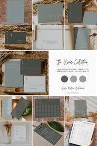 NINA Sage Green Wedding Invitation Template Bundle Earth | Etsy