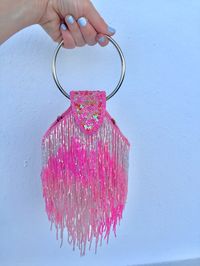 Vintage HOH Curate Beaded Fringe Bag - Pink/White Multi | Garmentory