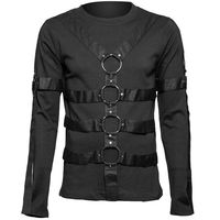 Affichez votre look avec ce superbe polo bondage! Polo noir QOD muni de sangles bondage et de ronds métalliques au niveau du buste et des manches... 65% Coton, 35% Polyester