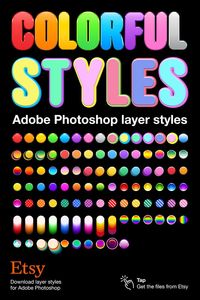 Brighten up your project with these colorful Adobe Photoshop layer styles. Choose from 100 different styles in flat, gradient, and 3D designs. Layer styles can be applied to any Photoshop layer in one click. This lets you create amazing artwork quickly and saves time. Make your artwork stand out with this colorful collection of layer styles #photoshoplayerstyle #adobephotoshop #colorfuleffect #texteffect #aslfile #etsydownload #photoshopdownload #colorfultext