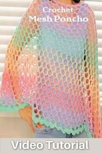 The PERFECT summer crochet top. Wear over a tee shirt or dress or use as a Beach Coverup! Wear as a shawl poncho (shown here) or a traditional pointy poncho. So versatile! #crochetmeshstitch #crochetmeshponcho #crochetlaceponcho #crochetsummertop #crochetbeachcoverup #crazycoolcrochet #crochetponcho #crochetshawl