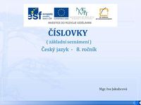 ČÍSLOVKY Český jazyk - 8. ročník ( základní seznámení )>