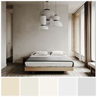 Hushed Tonalities feature in this colour scheme. Soft, light greys plus white partnered with light timber tones give this interior a sense of calmness due to the lack of strong contrasts. Hushed Tonalities allow light and shadow play to enhance architectural details, and heighten the impact of textures, which add visual variety and richness to this colour strategy. Colour palette illustration by Zena O’Connor, PhD.