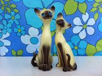 Kitsch Kitty Katze Figur paar!! Retro, Keramik, siamesische Kätzchen! Slinky, Langhals, Katzenfreunde! Miau