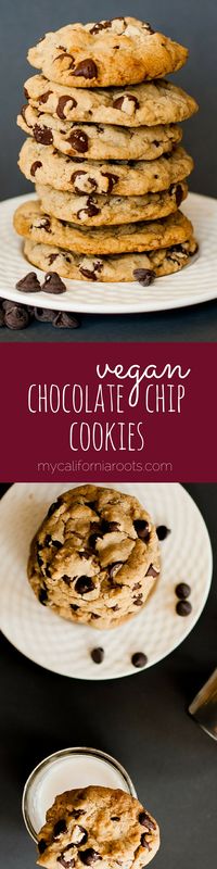 These are seriously THE BEST vegan chocolate chip cookies. They remind me of the ones from the tub of Nestle cookie dough. SO GOOD!