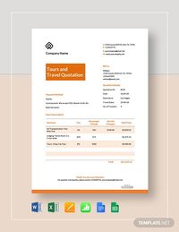 Professionally Designed/ Written Free Free Tours and Travel Quotation Template Template - Easily Download, Edit & Print in Google Docs (doc), Google Sheets (xls), MS Excel (xls), MS Word (doc), Numbers (numbers), Pages (pages)