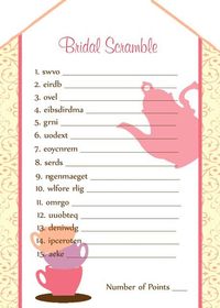 Printable Tea Party Bridal Shower Games No. by Moments2Celebrate
