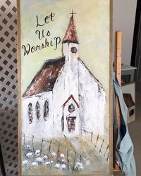 Marie Wheeler on Instagram: “Let Us Worship. One of my bigger churches I painted and trimmed in pallet wood. I’ve been re-examining some things in my life and decided…”
