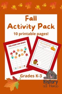 This contains: Your students will love this FREE, fun, engaging, 10-page, no prep, printable Fall Activity Pack! This activity pack is full of different activities for K-3. It’s great for independent centers, morning work, early finishers, and homeschoolers. Your students are sure to have fun and learn at the same time! #fallactivitypack #fallactivities #printables #activities #JenDodrillHistoryatHome #activitypack #firstgrade #secondgrade #kindergarten #thirdgrade