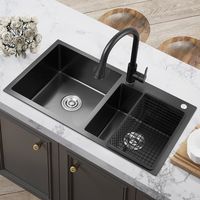 Black Stainless Steel Kitchen Sink Double Bowl Vegetable Washing Sink Black Titanium Technology HM8045