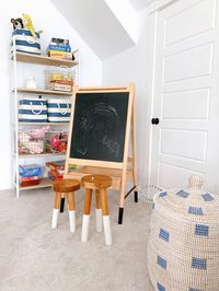 Our playroom makeover with Serena & Lily - hanging chairs, and a lot of blues, whites, and rattan!